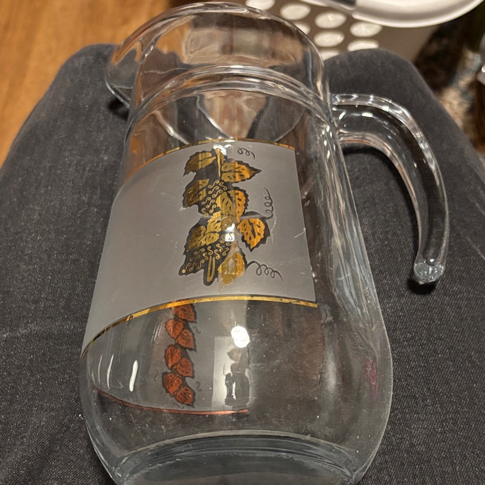 Glass Pitcher with Leaf Design